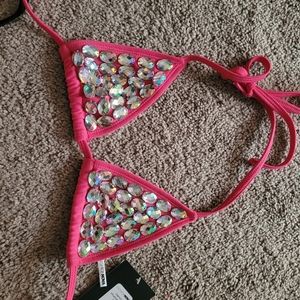 Rhinestone Pink Bikini Top